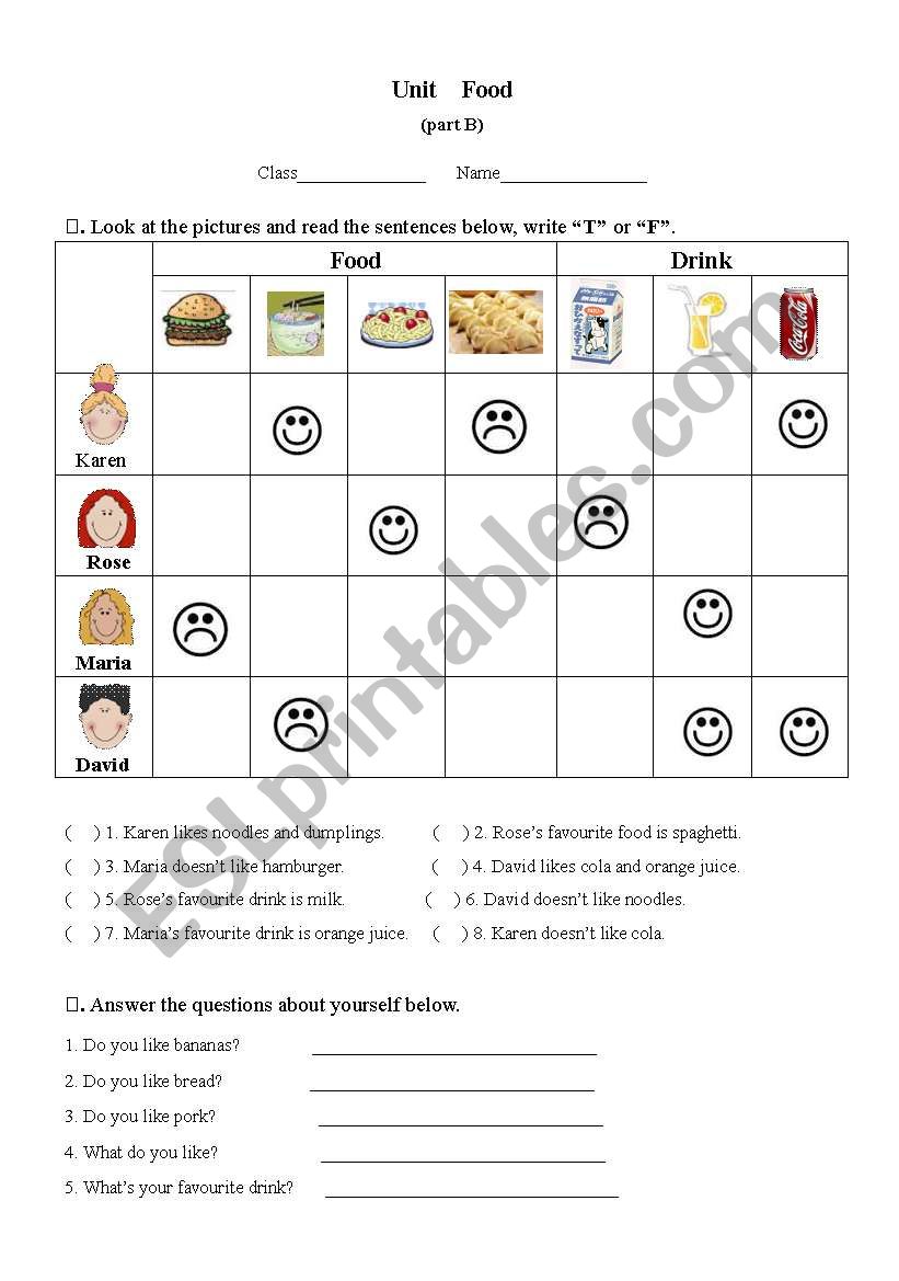 food (partB) worksheet