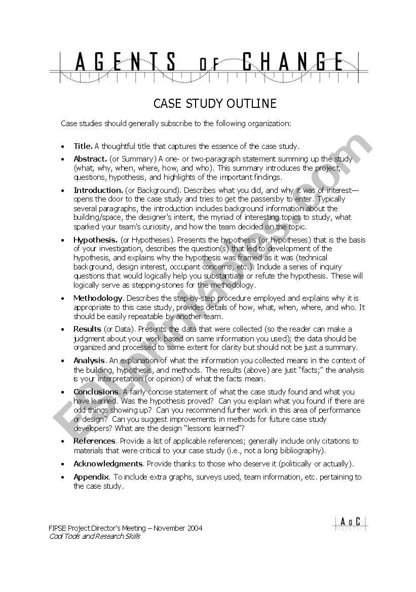 case study outline worksheet