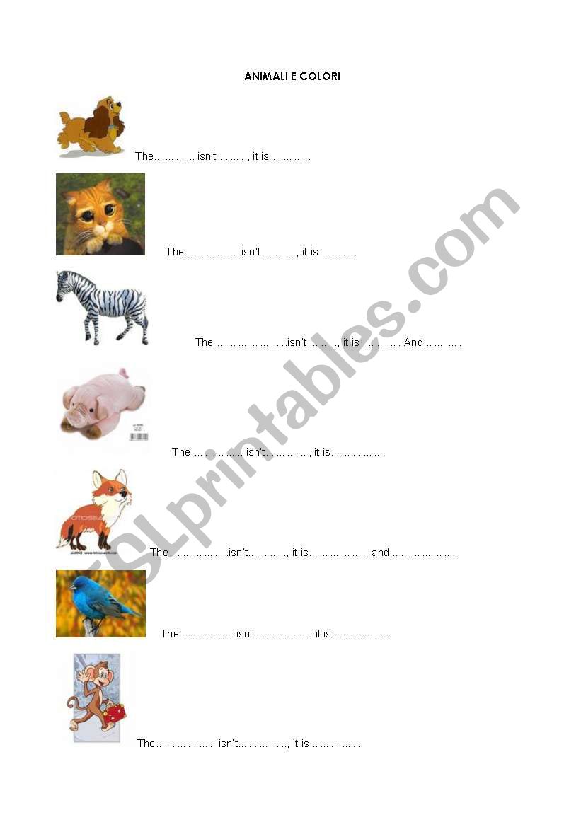 Animals and colours worksheet