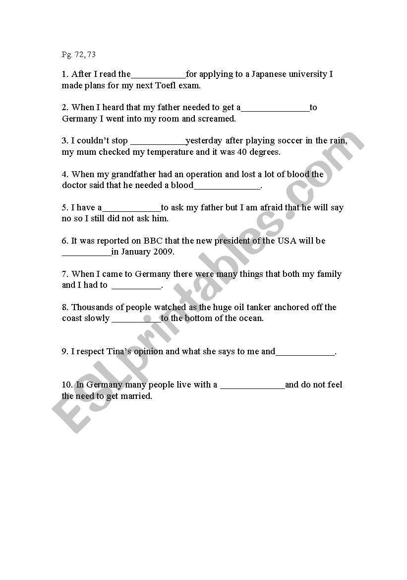 Toefl book worksheet
