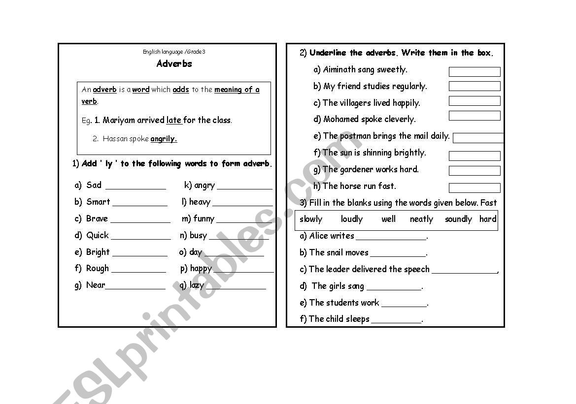Adverb worksheet