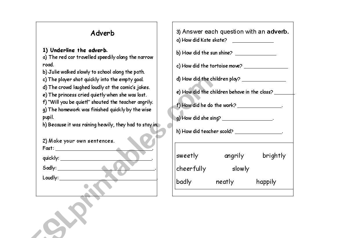 Adverb worksheet