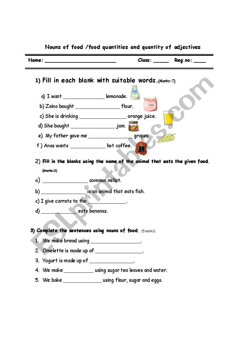 Food quantity worksheet