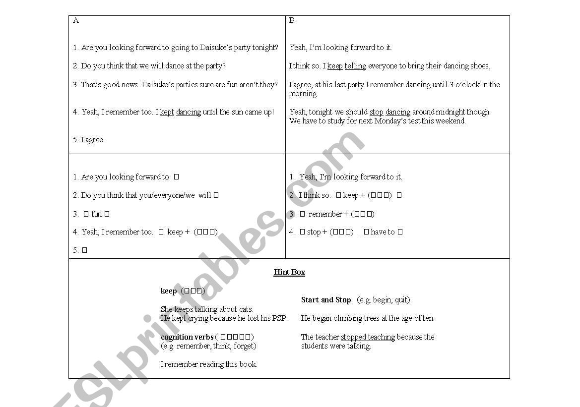 verb + ing clause conversation practice for Japanese High School