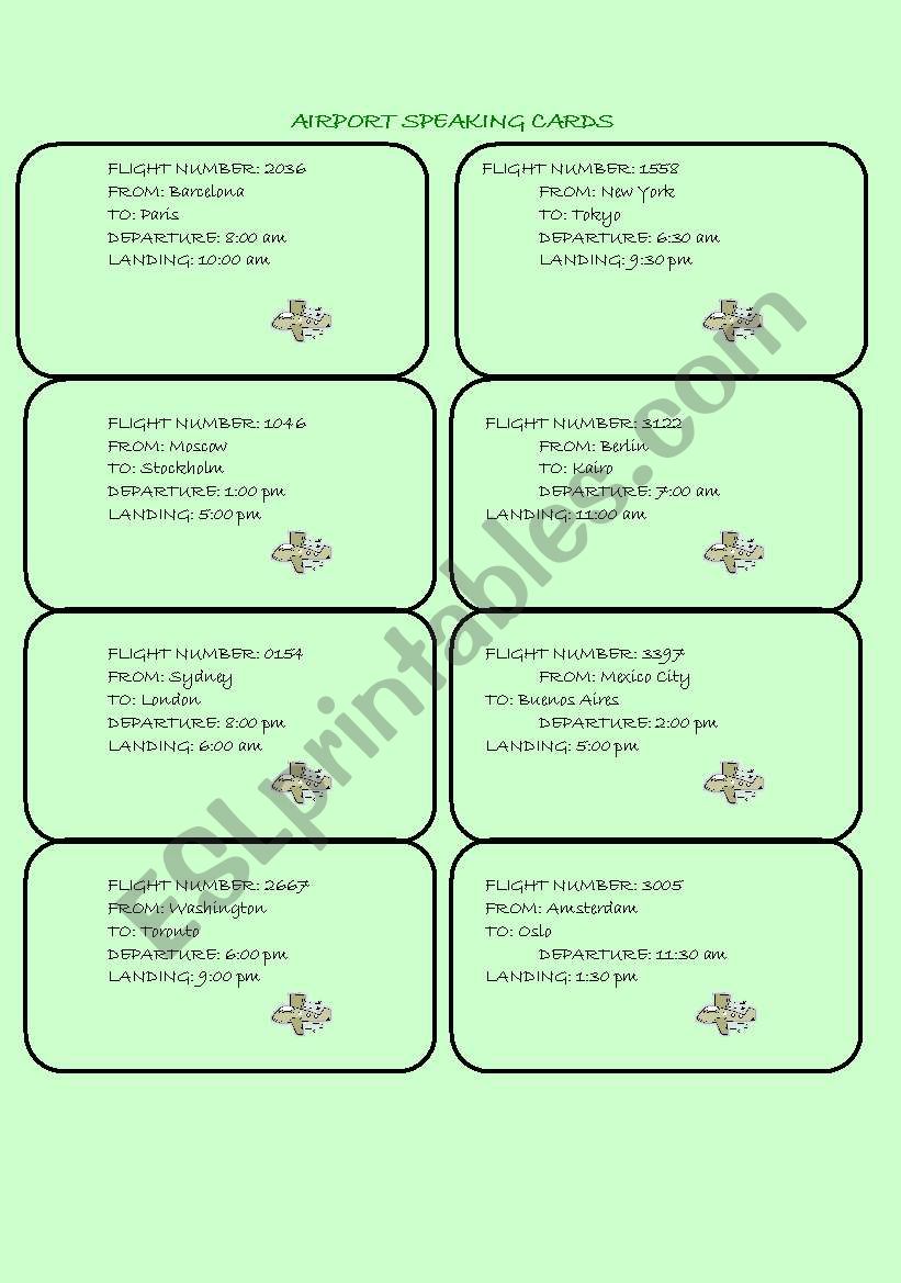 airport speaking cards worksheet