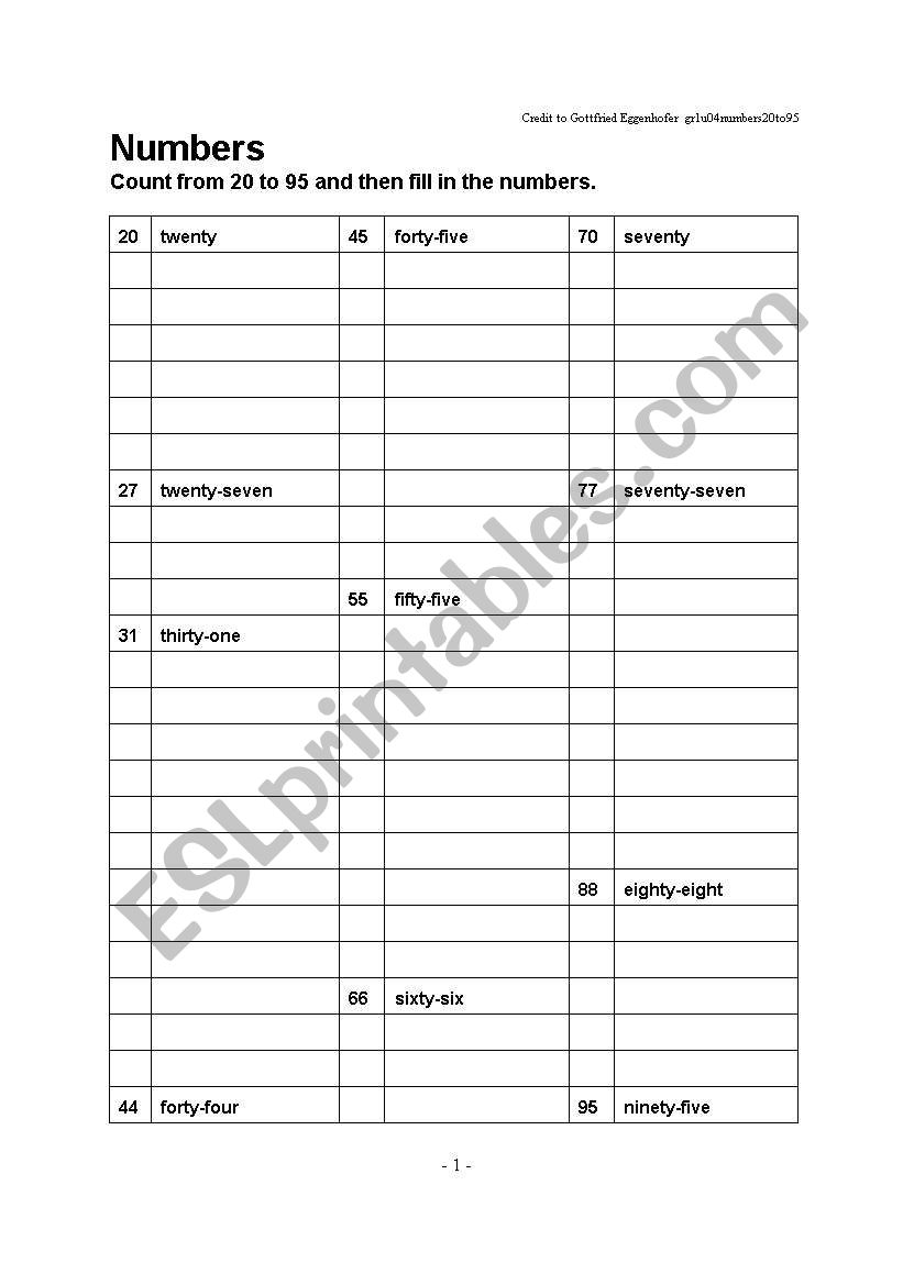 Numbers worksheet