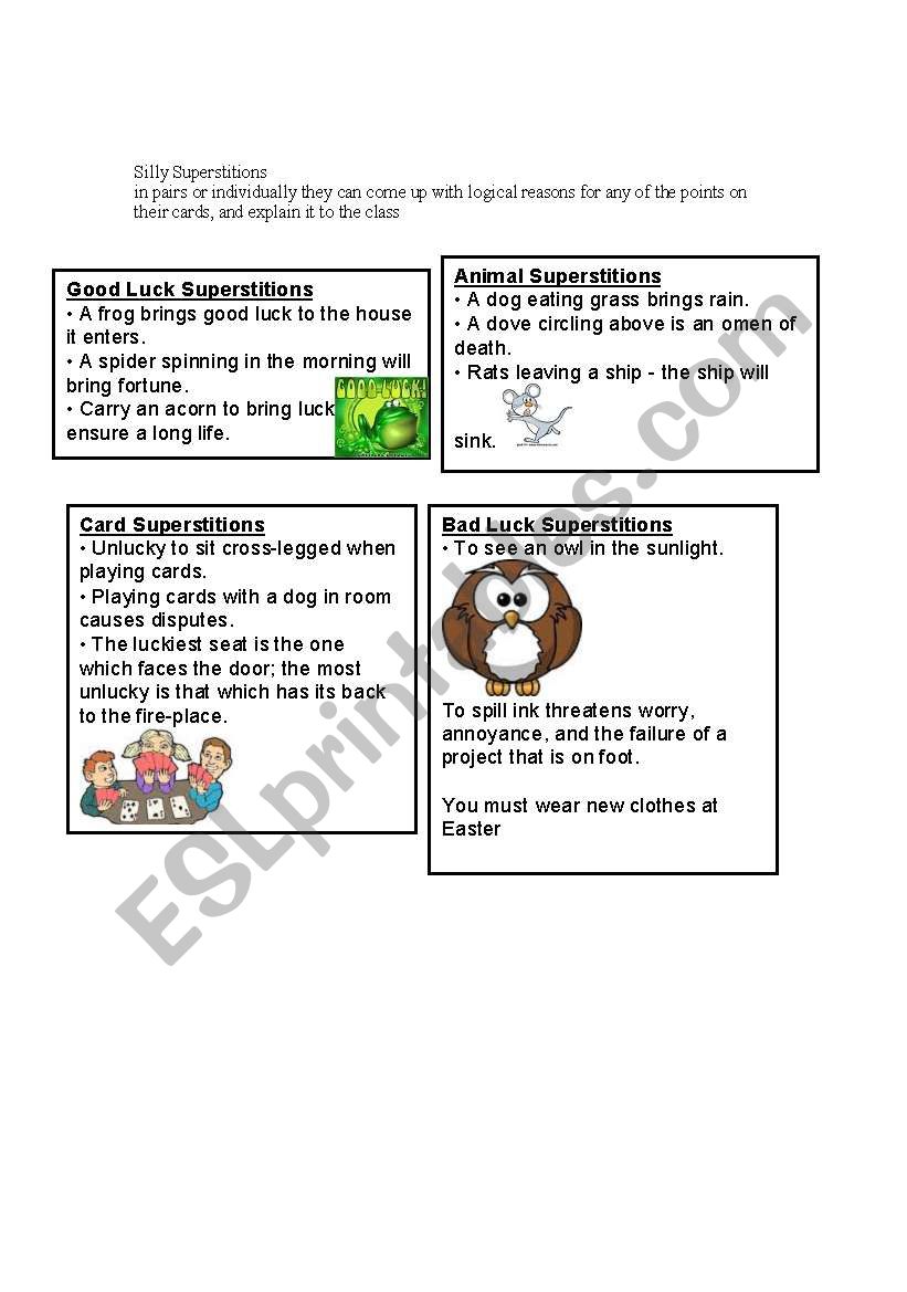Sily superstitions worksheet