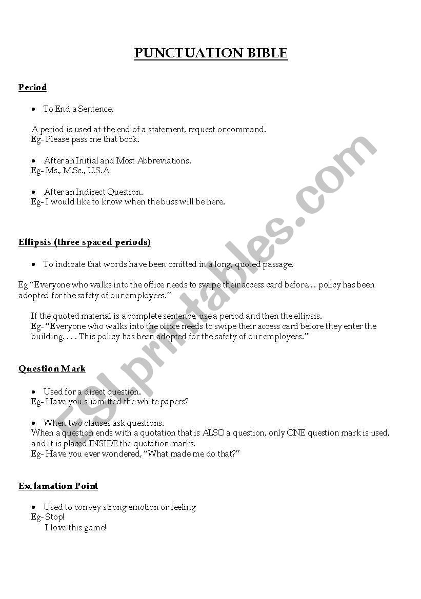 Punctuation worksheet