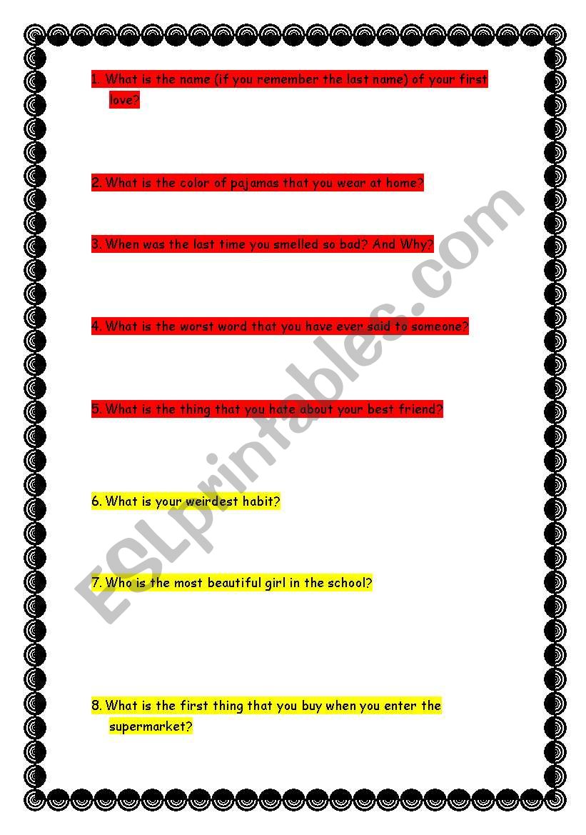 Weird Questions Fun Activitiy worksheet