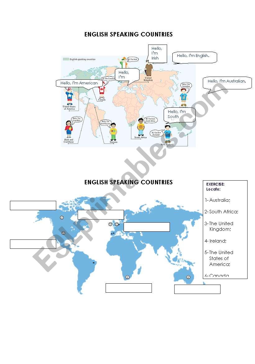 English Speaking courntries worksheet