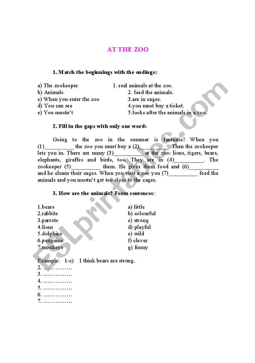 AT THE ZOO worksheet