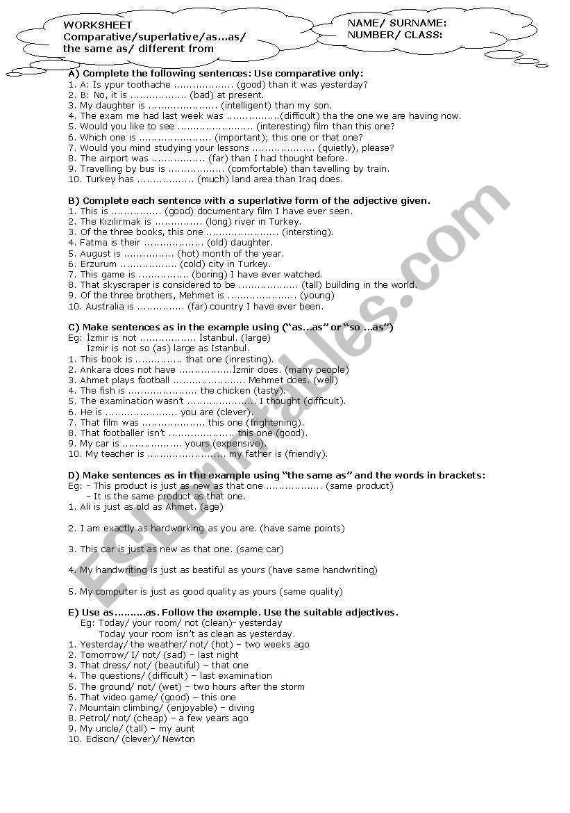 comparatives and superlatives worksheet