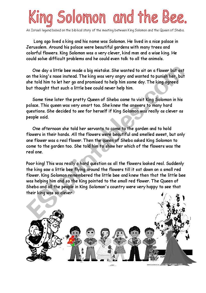 King Solomon and the Bee worksheet