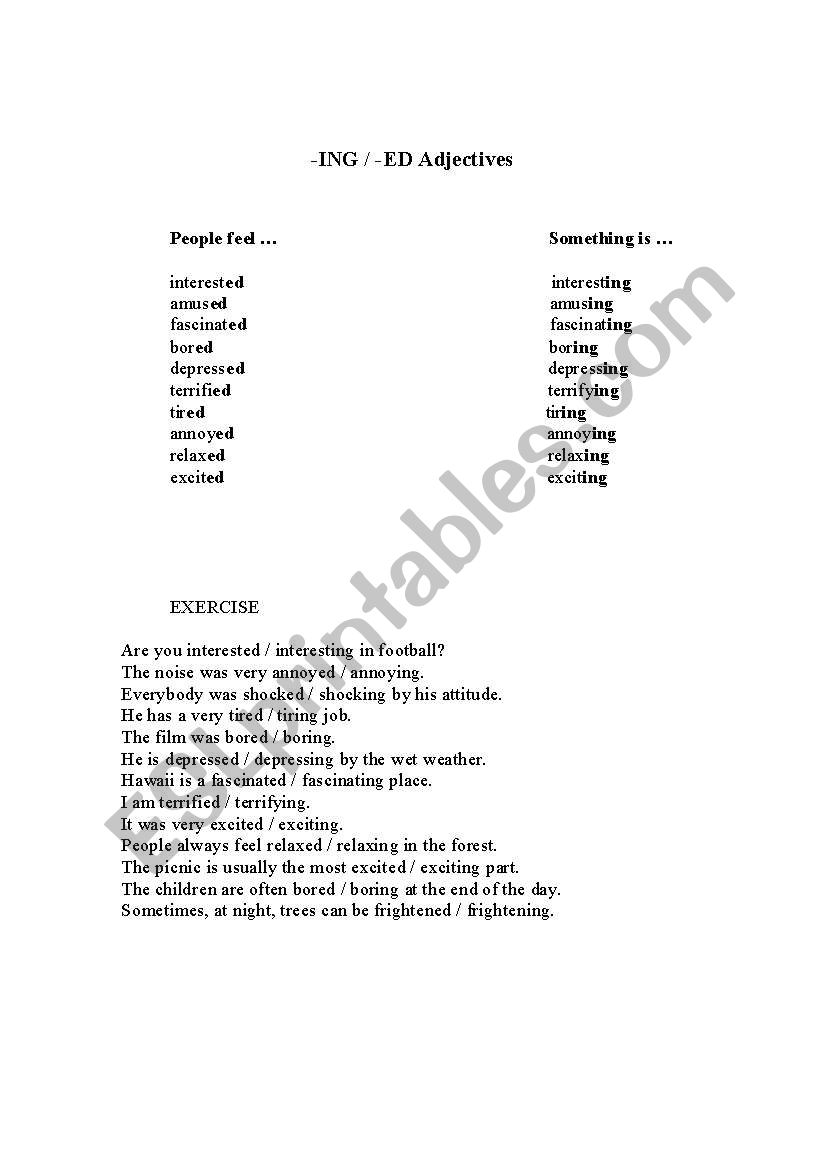 -ING/ -ED Adjectives worksheet