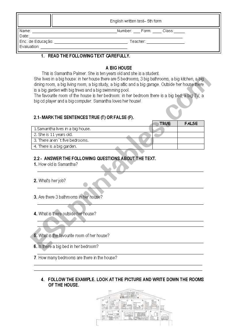 English test worksheet