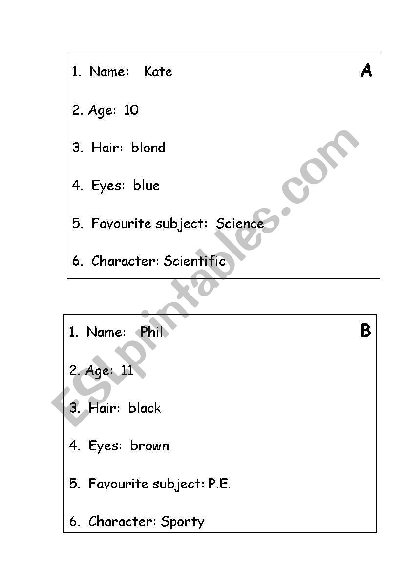 descriptions game worksheet