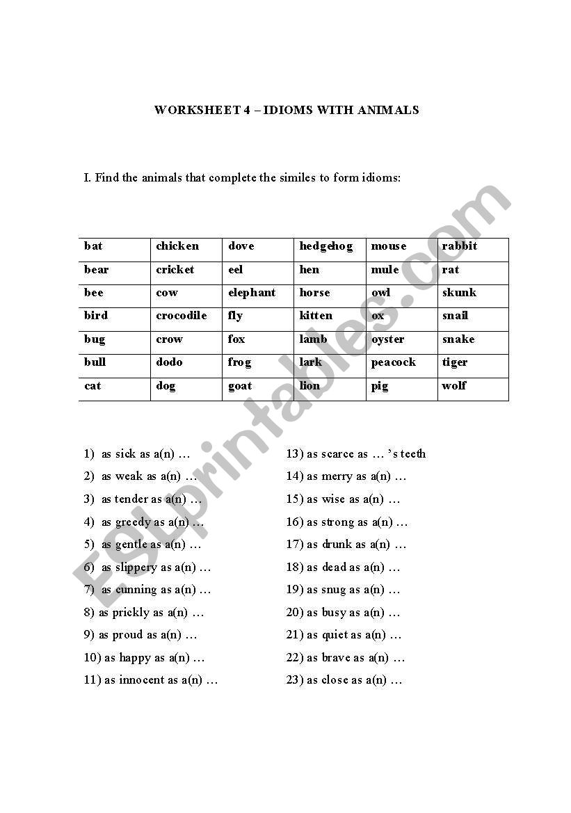 exercises with idioms worksheet