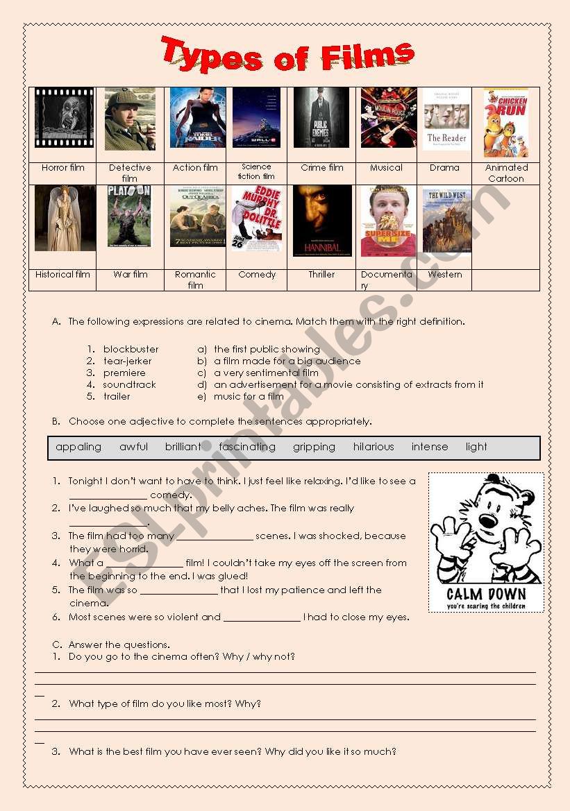 types-of-films-esl-worksheet-by-sucarv