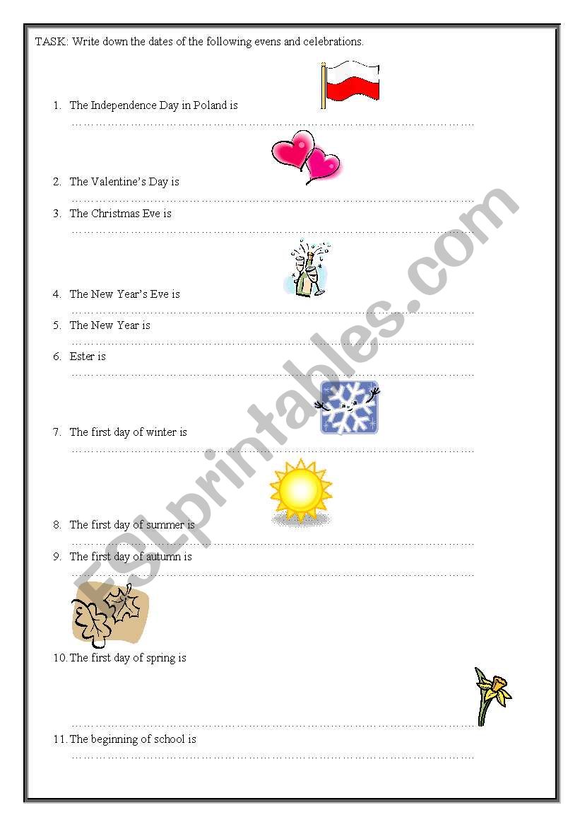 When is New Years eve? worksheet