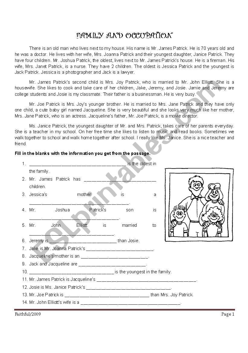 Family and occupation worksheet