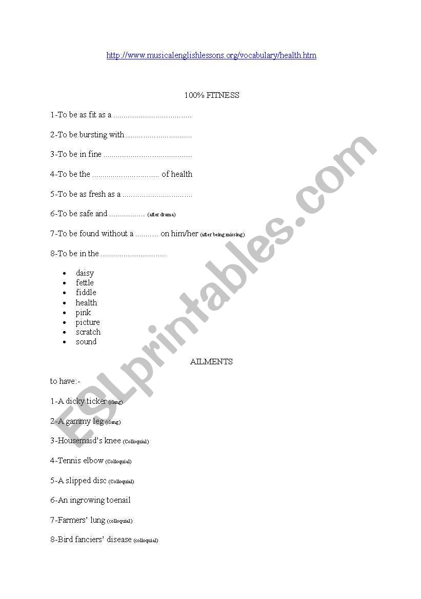 healthy worksheet
