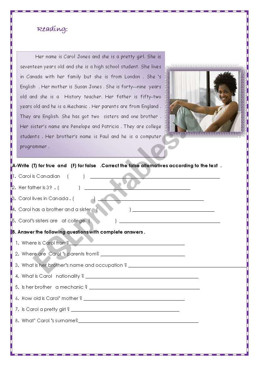 Carol Jones  worksheet