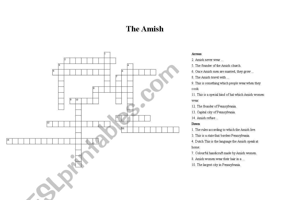 Amish people crossword puzzle 