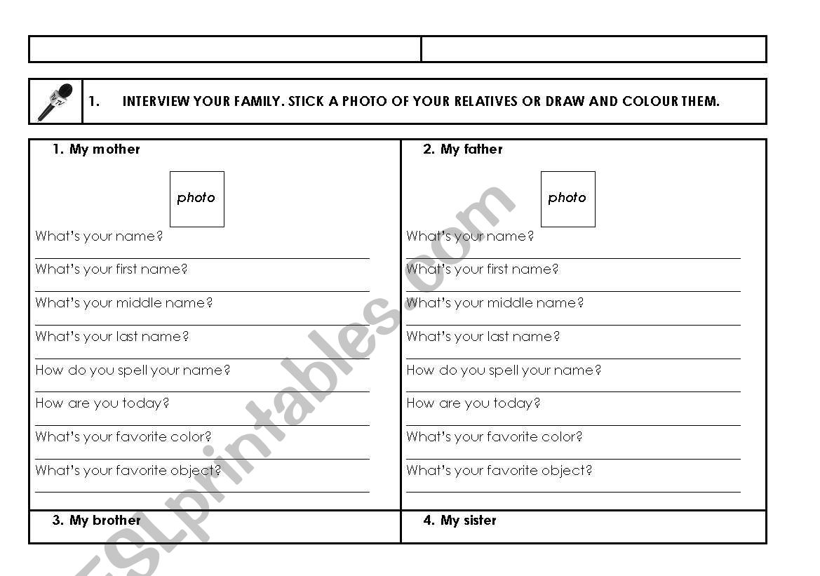 Talking to the family worksheet