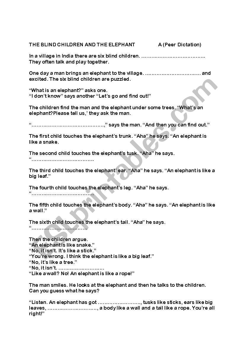 peer dictation worksheet