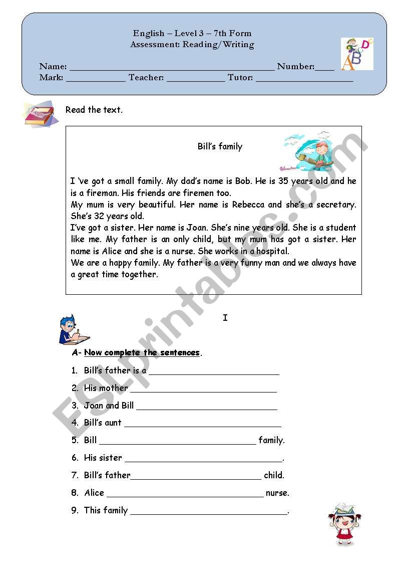 family relationships worksheet