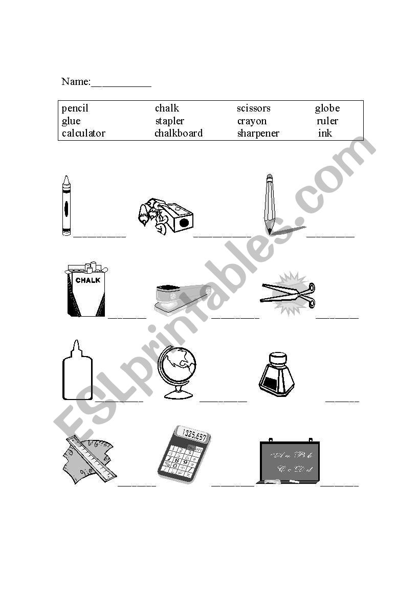 School Supplies worksheet