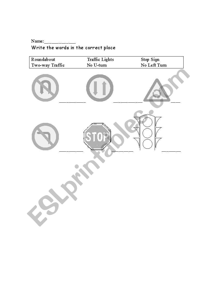 Road Signs worksheet