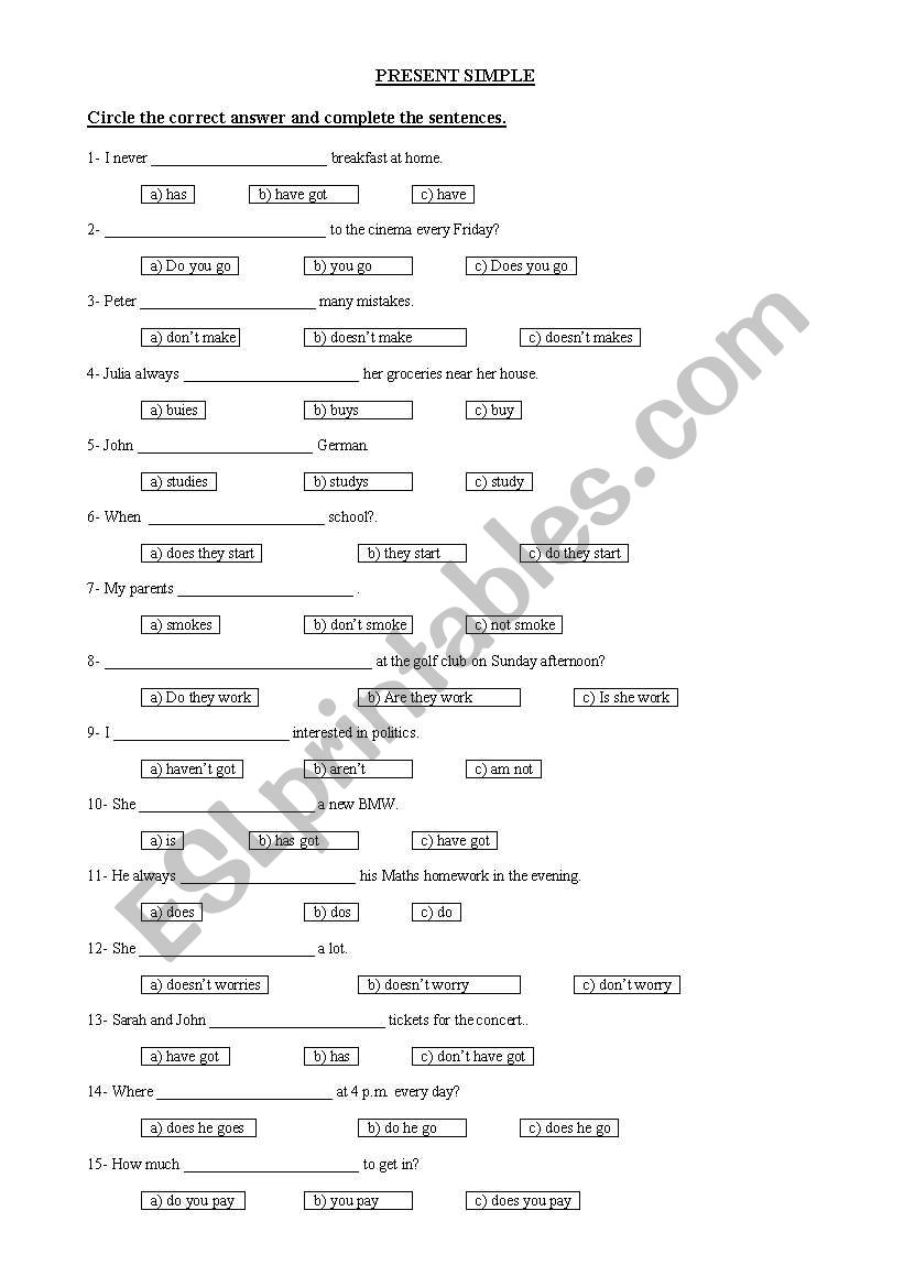 Present Simple worksheet