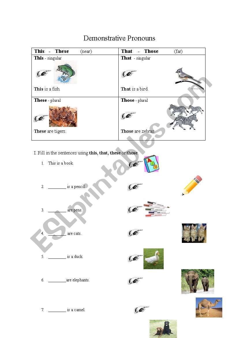 Demonstrative Pronouns worksheet