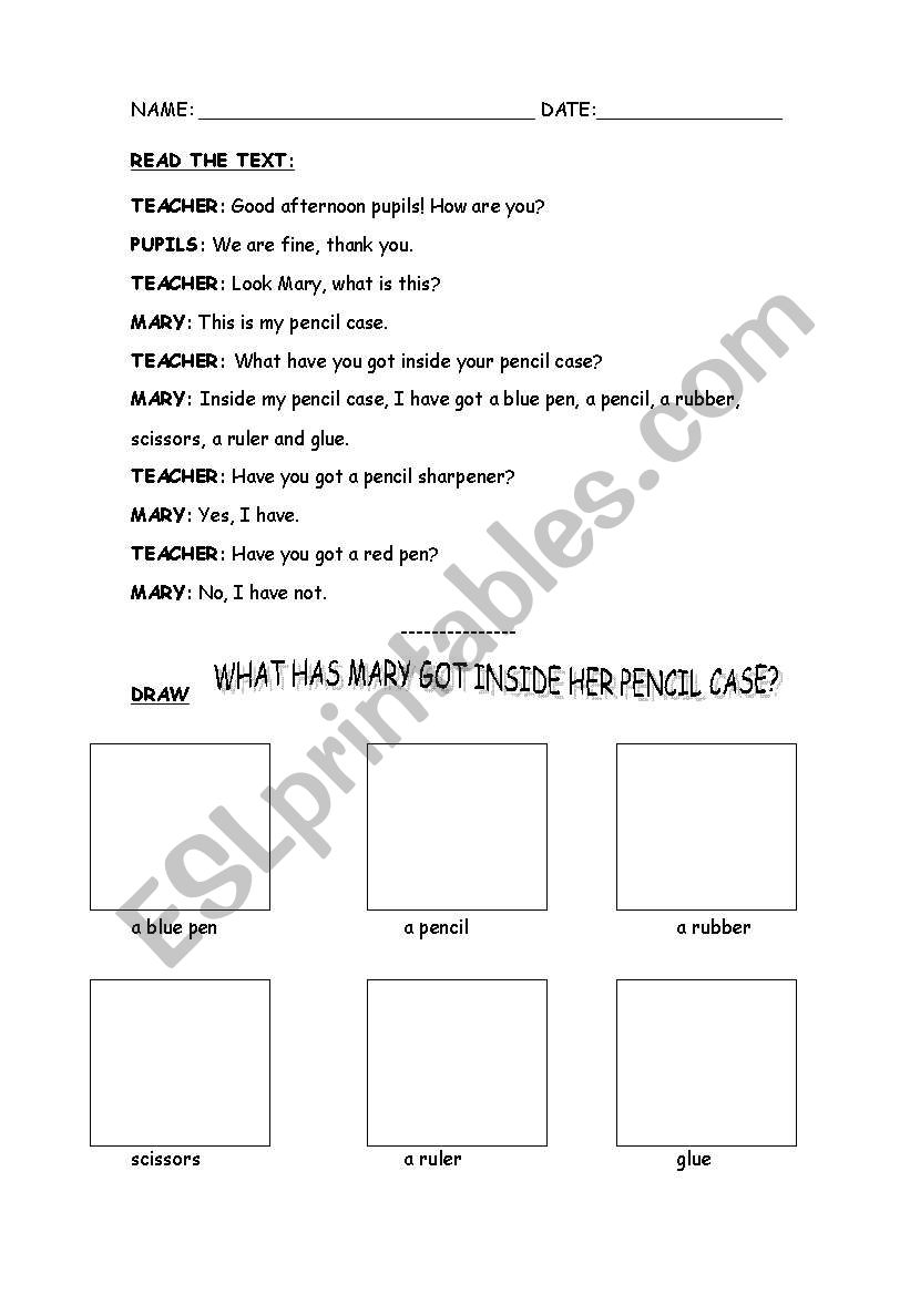 classroom objects worksheet