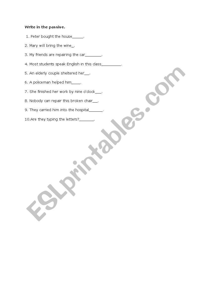 the passive exercise worksheet