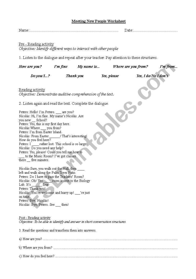 Meeting New People worksheet