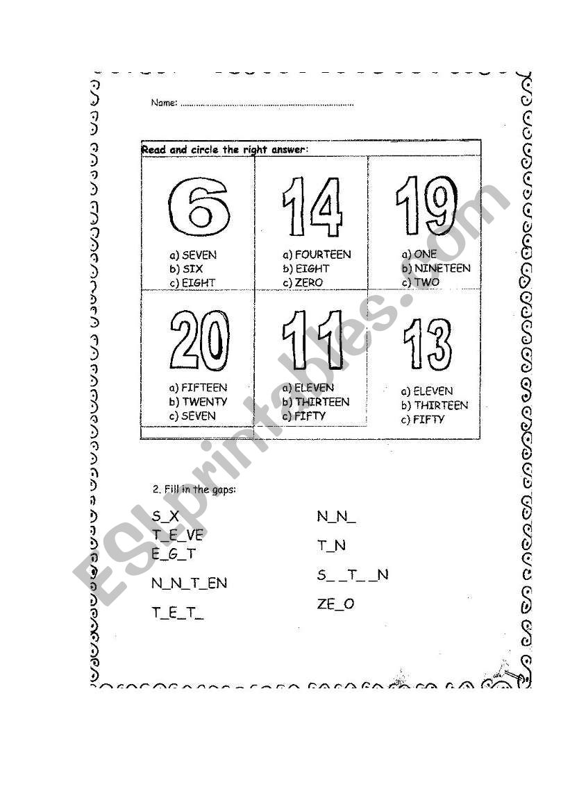 Numbers for children worksheet