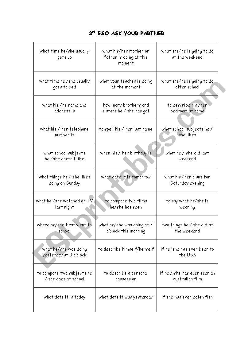 CONVERSATION CARDS worksheet