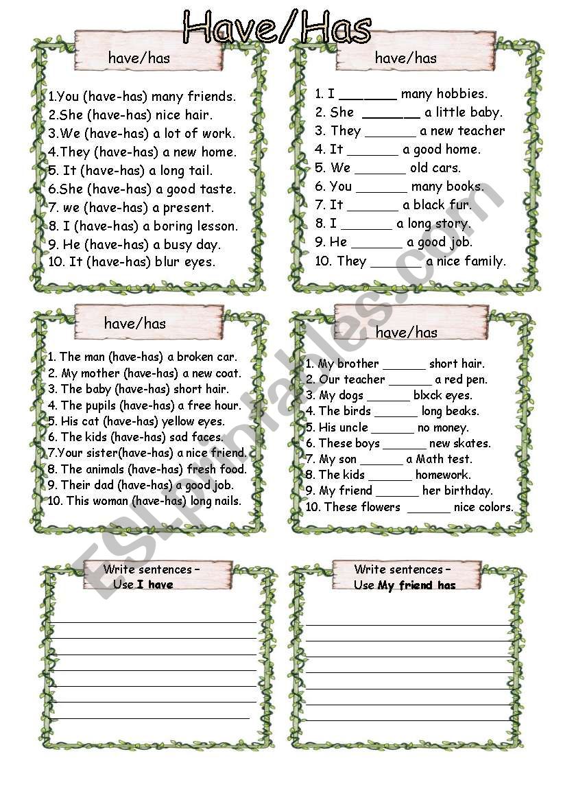 Have/Has - ESL worksheet by ronit19