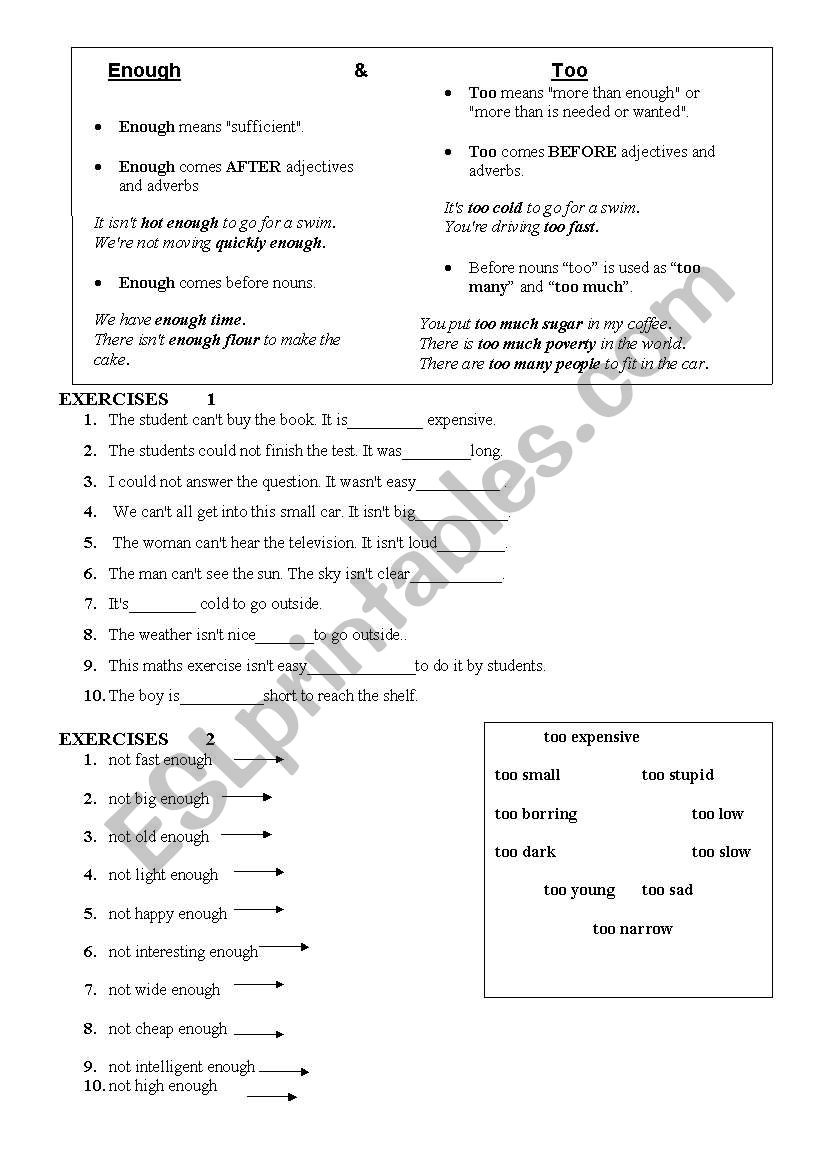 enough-too worksheet