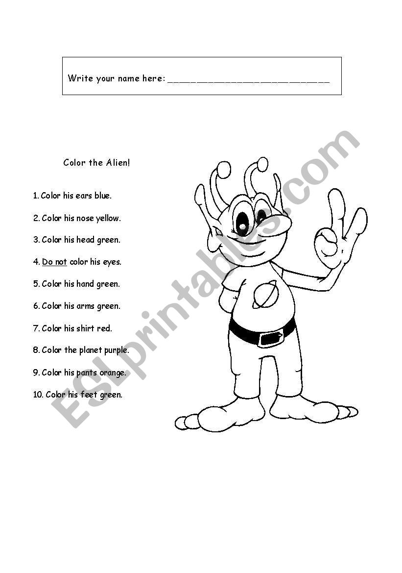 Color the Alien worksheet