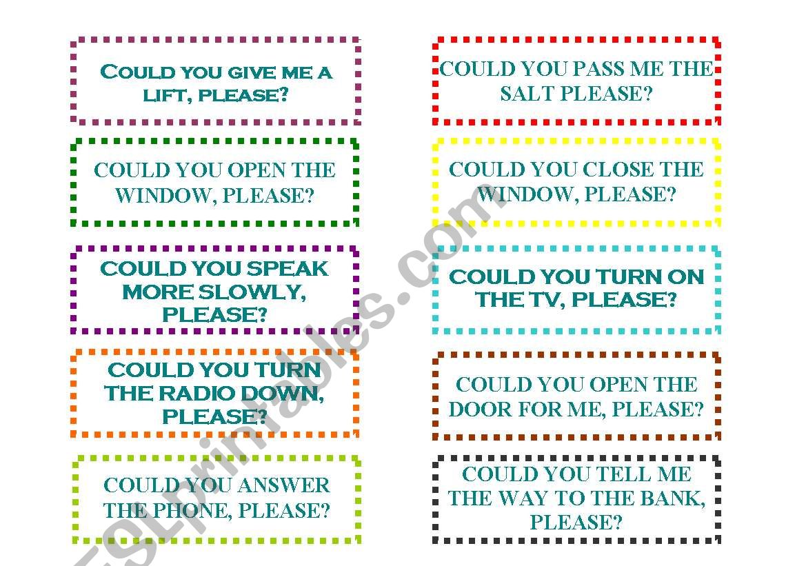 SITUATIONS & POLITE REQUESTS (A SET OF CARDS, 2 pages))