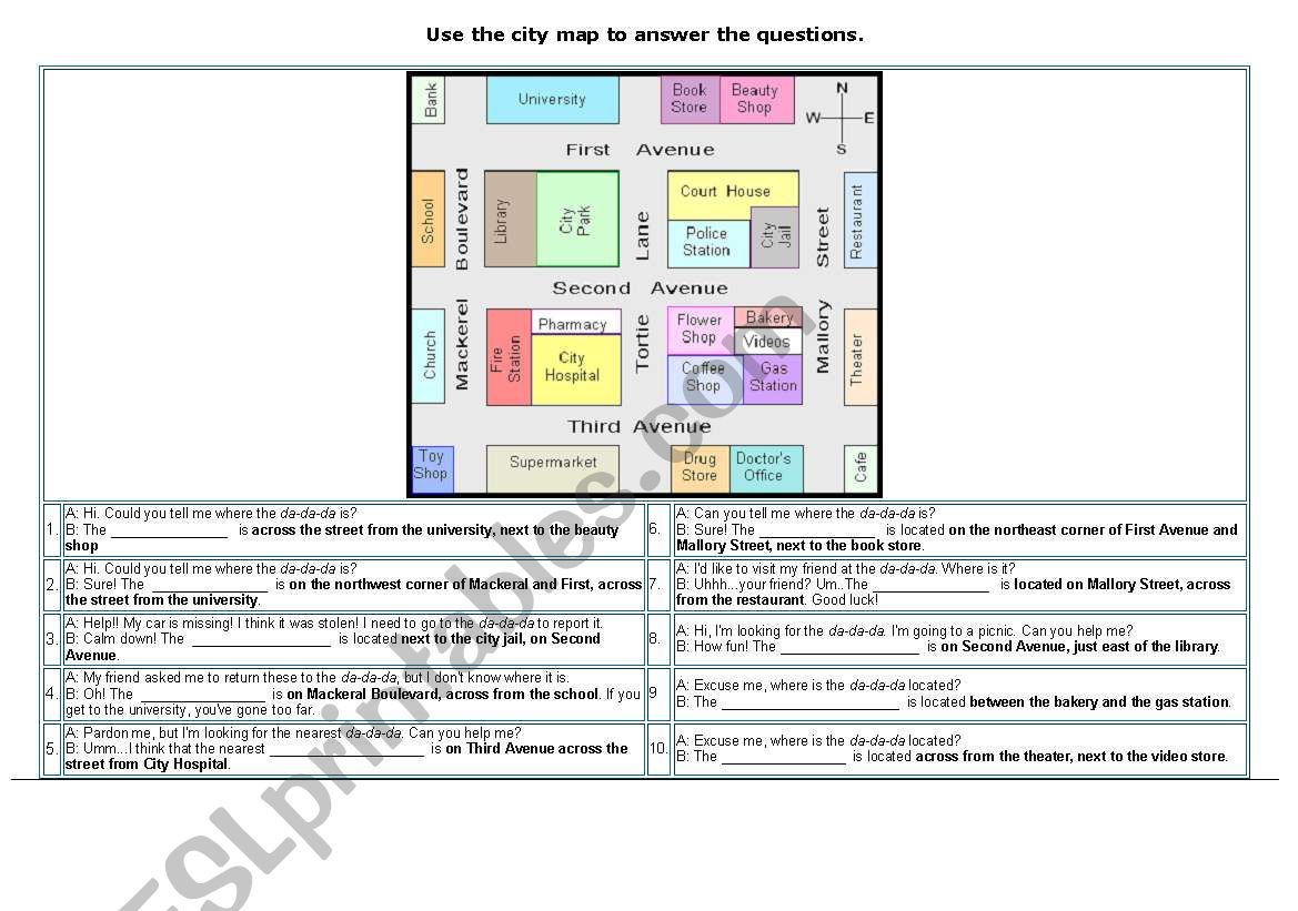 CITY MAP worksheet