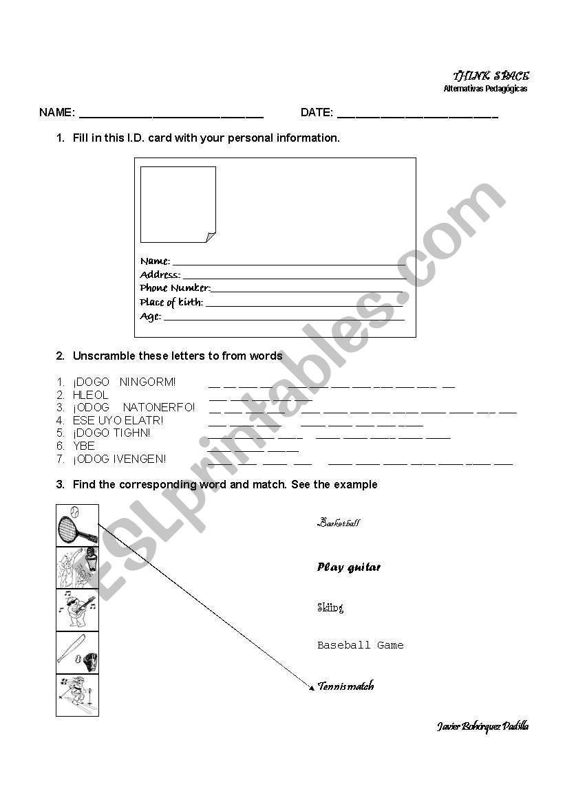 introduction myself worksheet