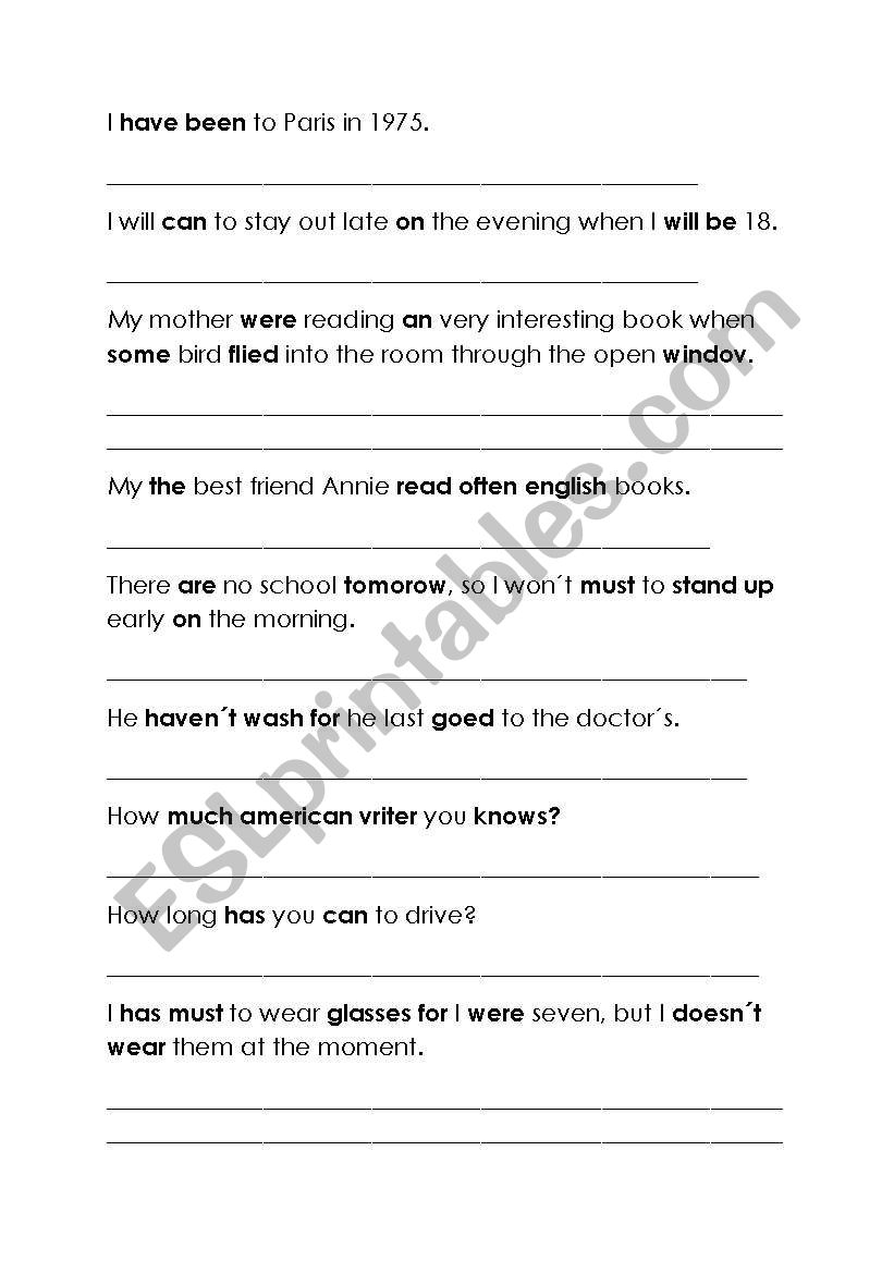 Find mistakes worksheet