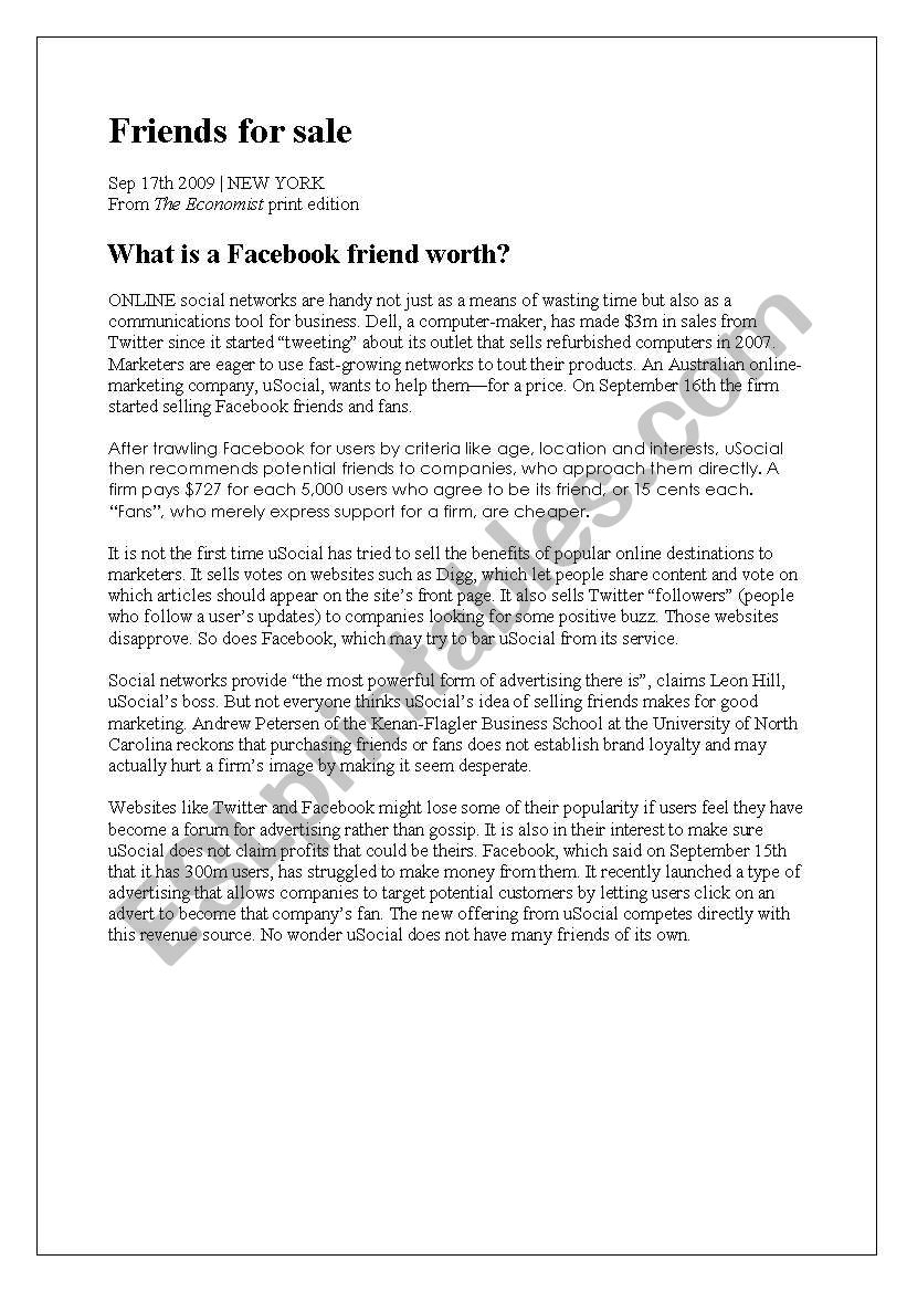 business english  reading  worksheet