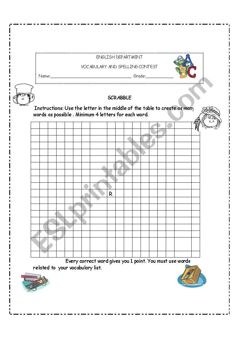 SCRABBLE WORKSHEET worksheet