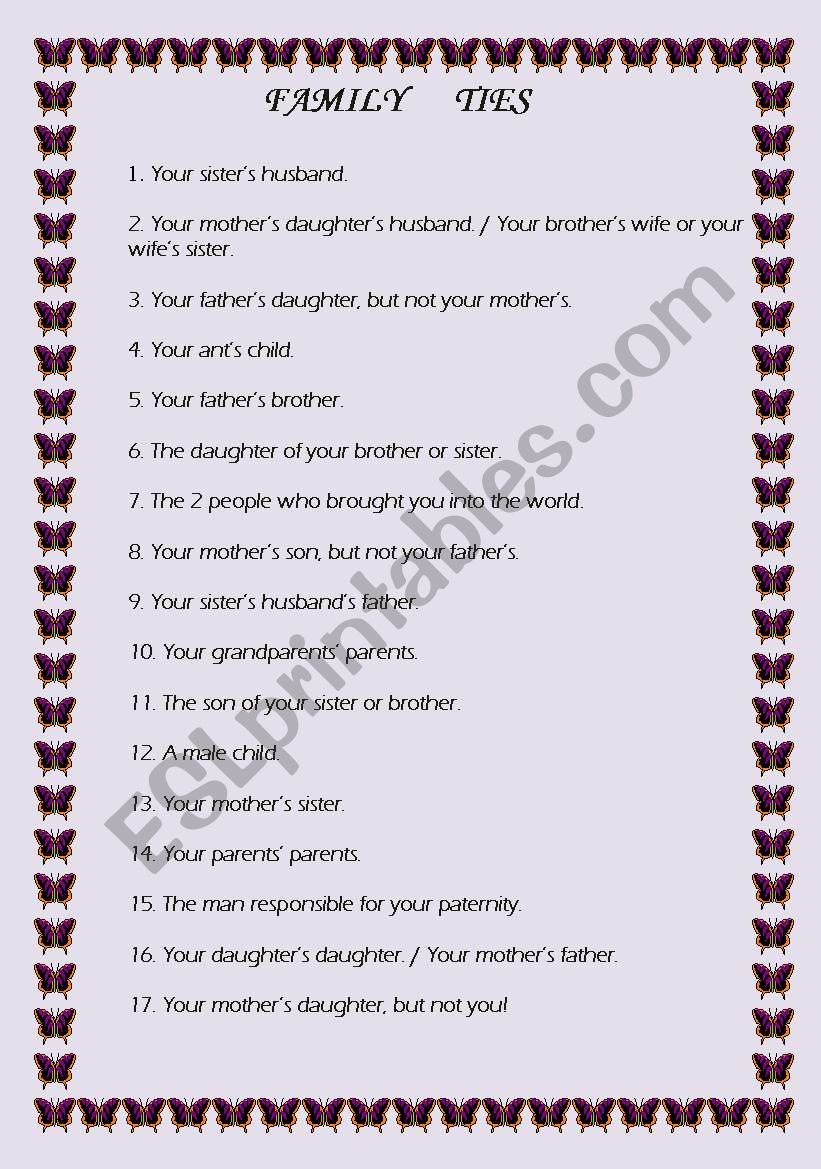 family ties worksheet