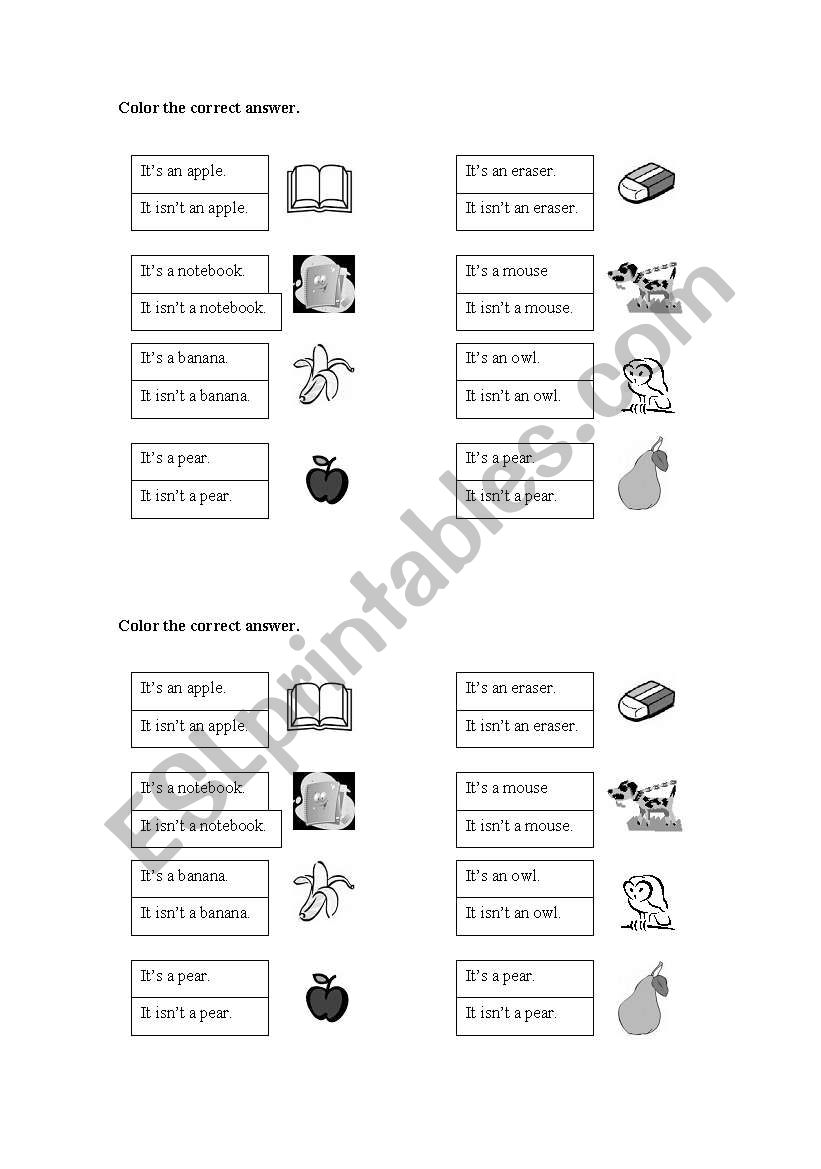 practice it is / it is not worksheet